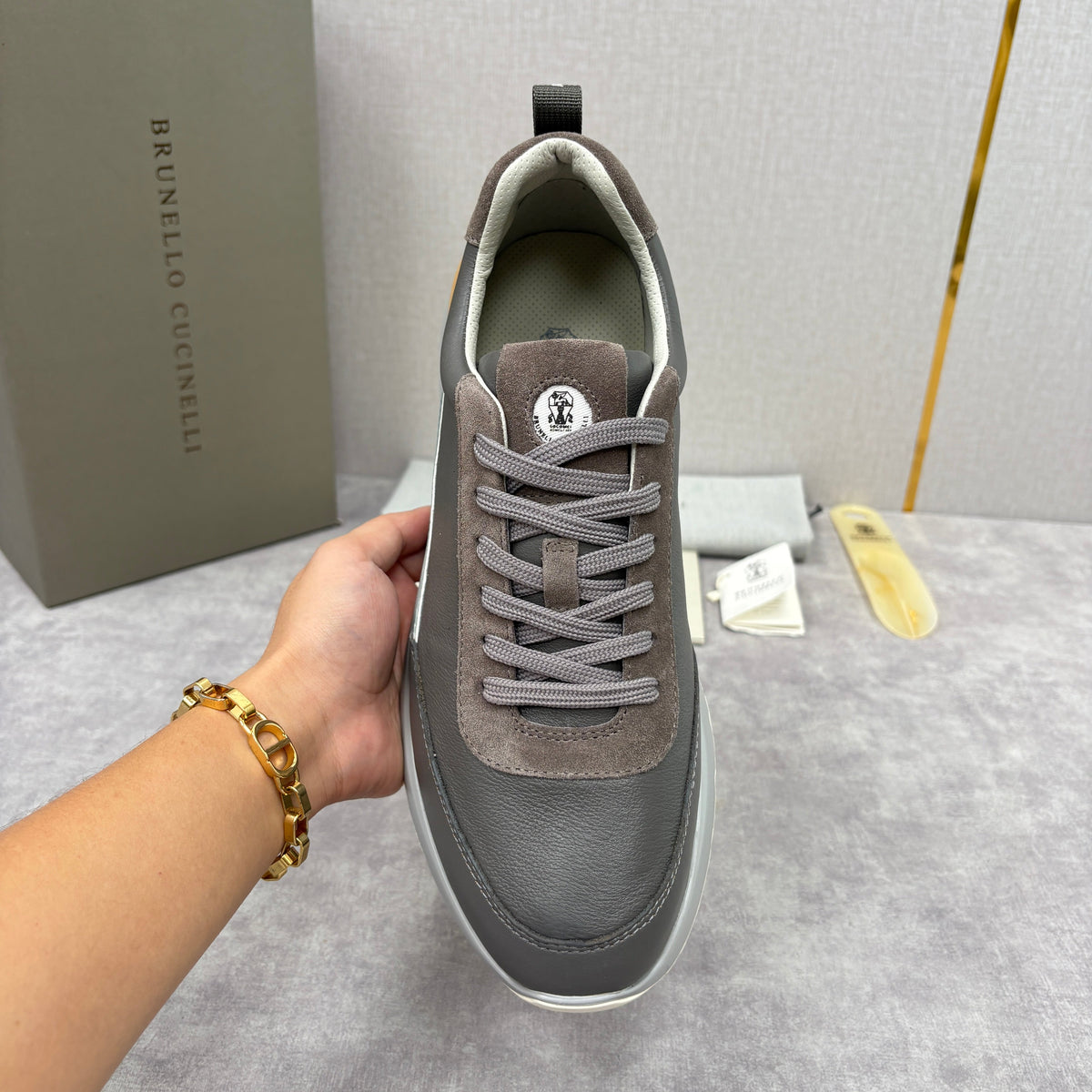 Grey Nylon Lug-Sole Runner - Men's