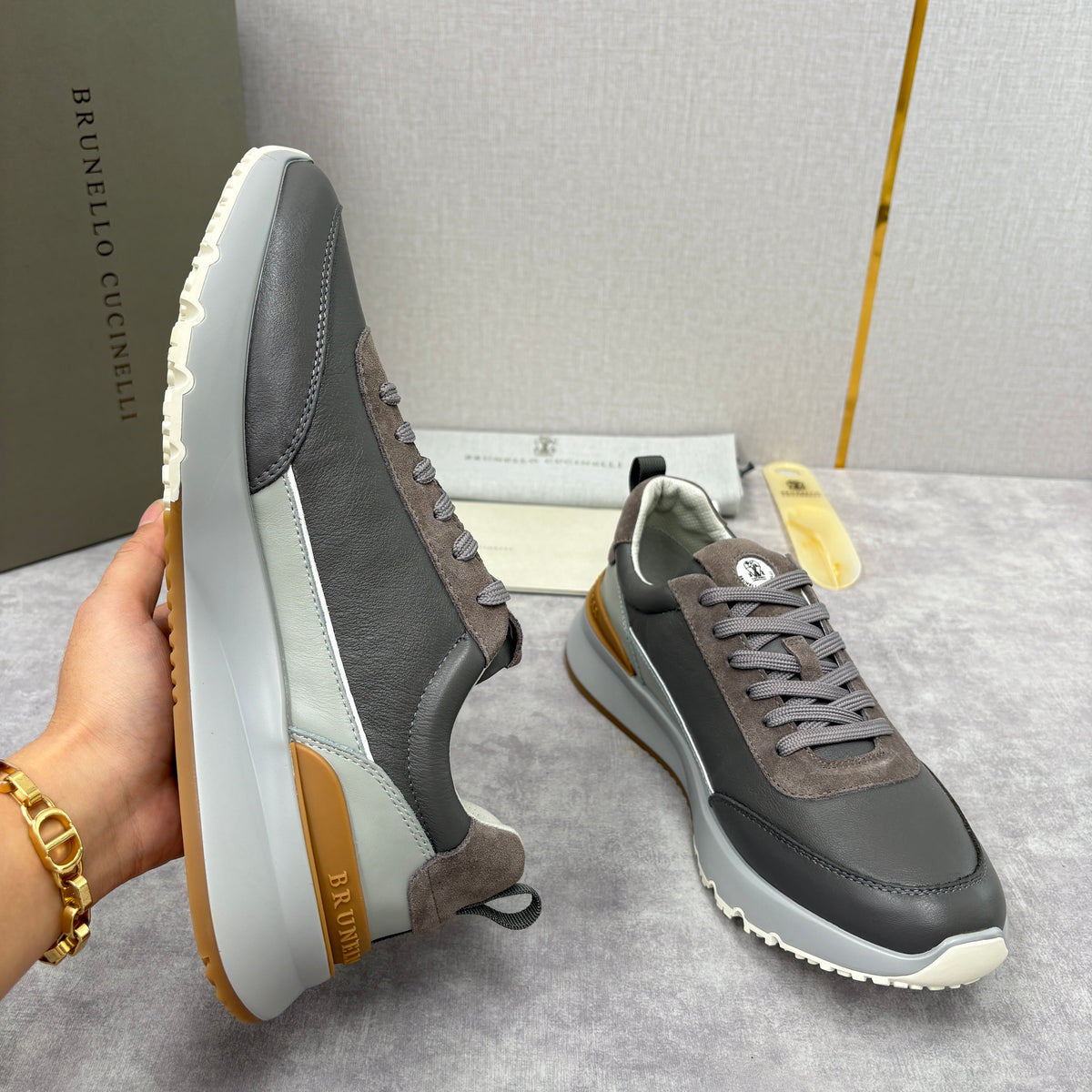 Grey Nylon Lug-Sole Runner - Men's