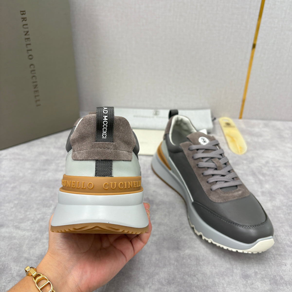 Grey Nylon Lug-Sole Runner - Men's