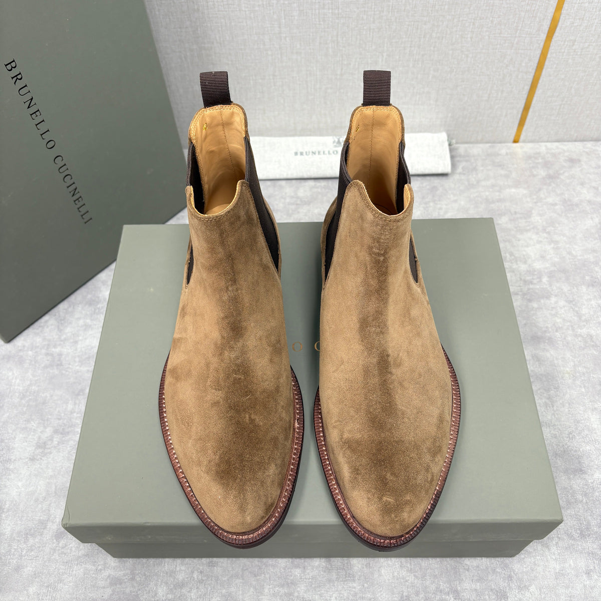 Camel Suede Plain Chelsea Boot - Men's