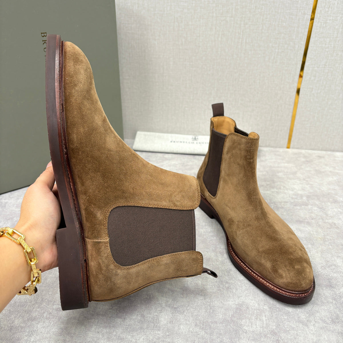 Camel Suede Plain Chelsea Boot - Men's