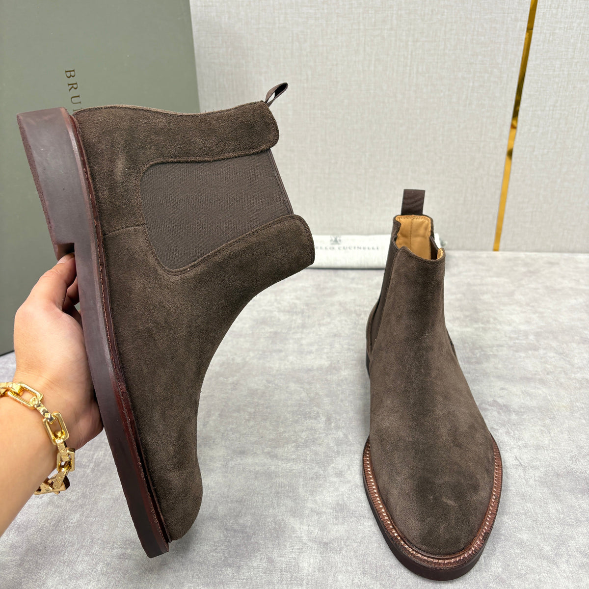 Camel Suede Plain Chelsea Boot - Men's