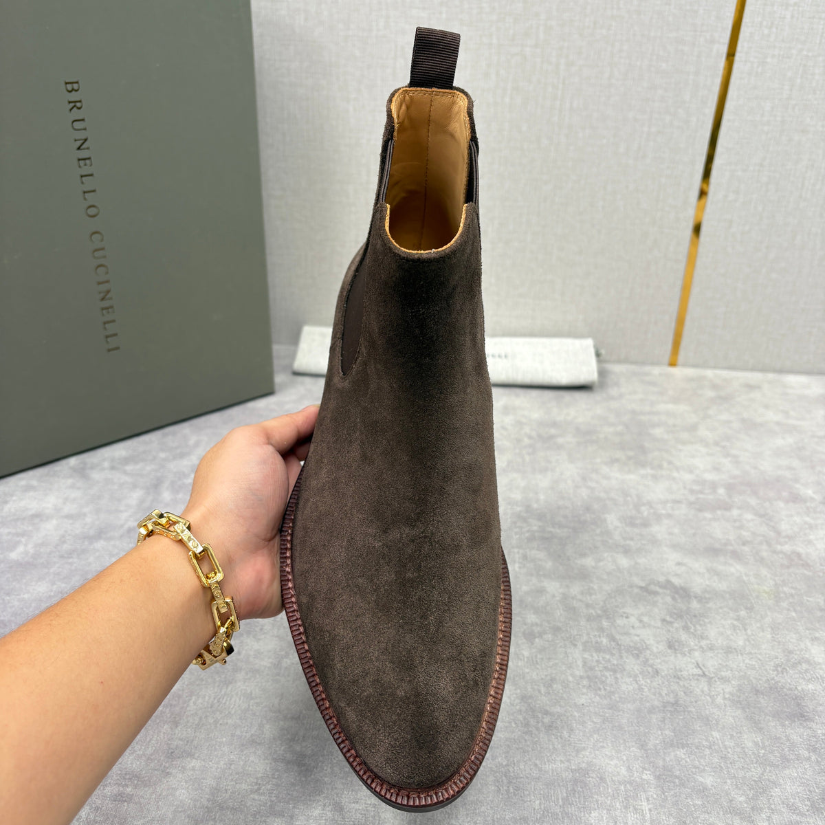 Camel Suede Plain Chelsea Boot - Men's