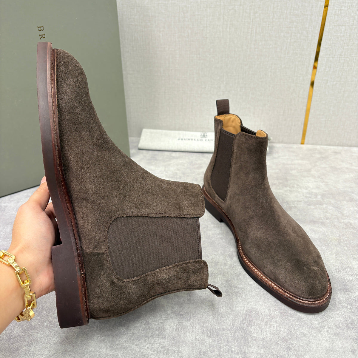 Camel Suede Plain Chelsea Boot - Men's