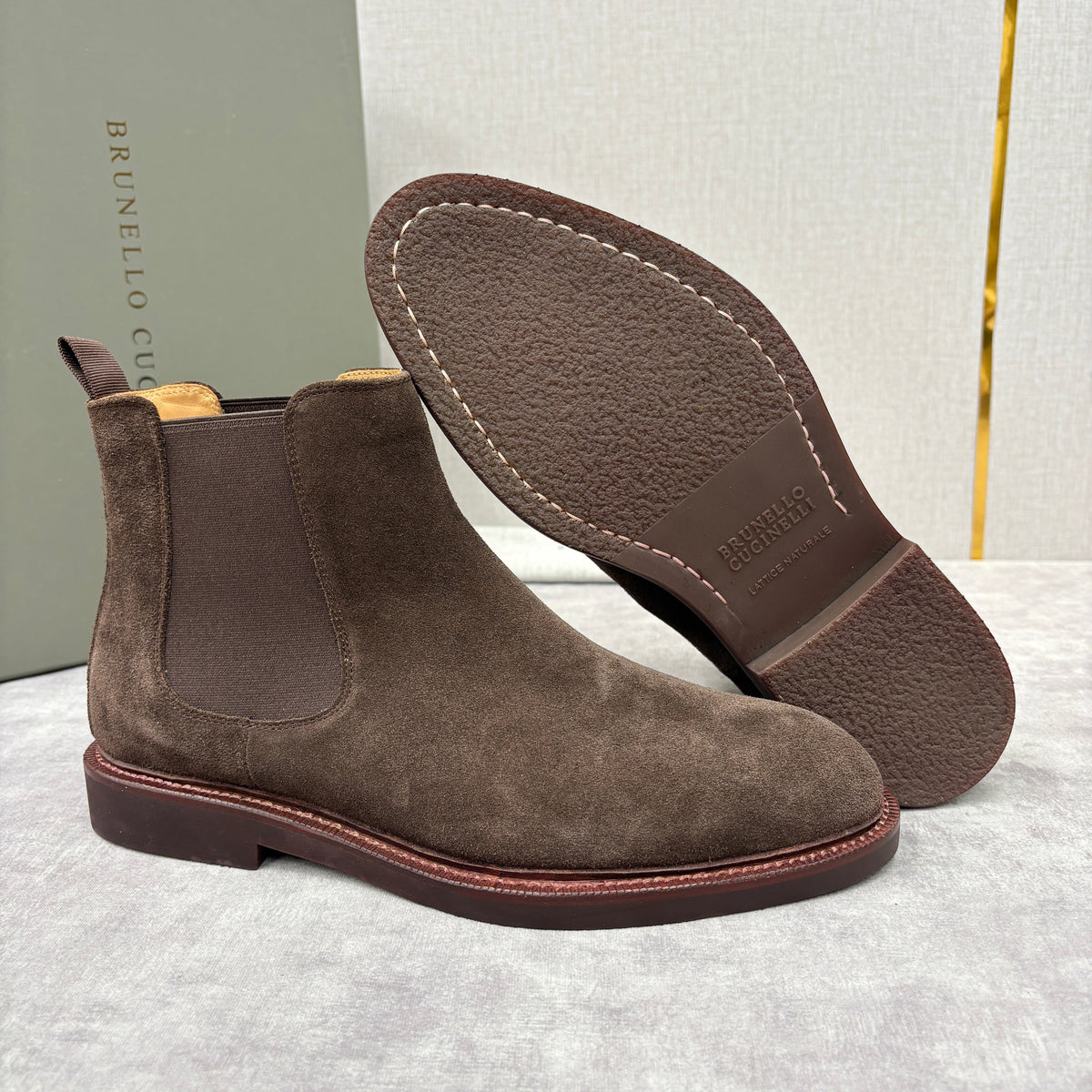 Camel Suede Plain Chelsea Boot - Men's