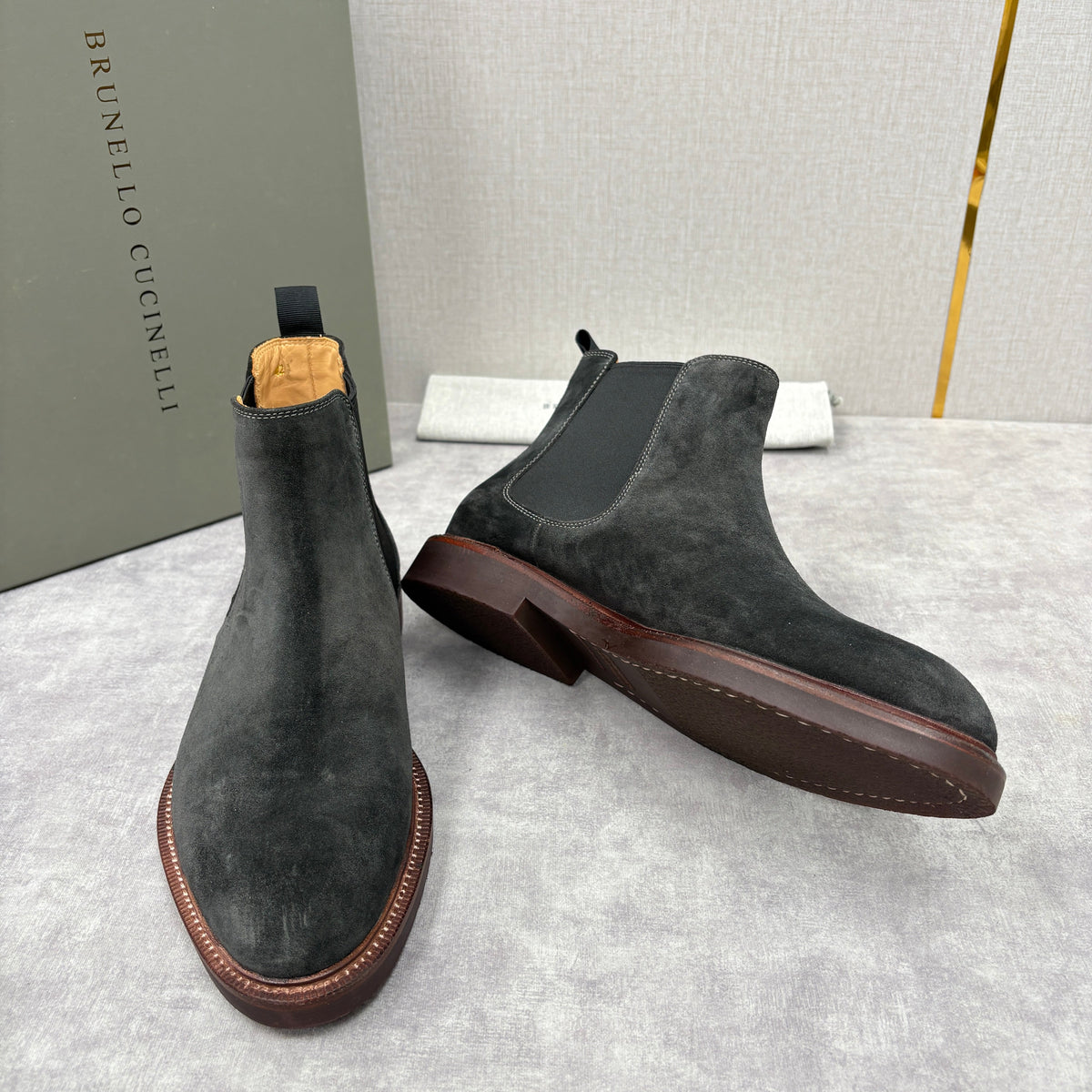 Camel Suede Plain Chelsea Boot - Men's