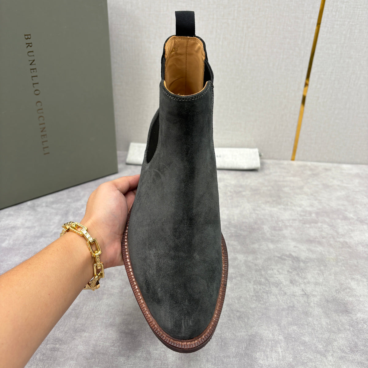 Camel Suede Plain Chelsea Boot - Men's