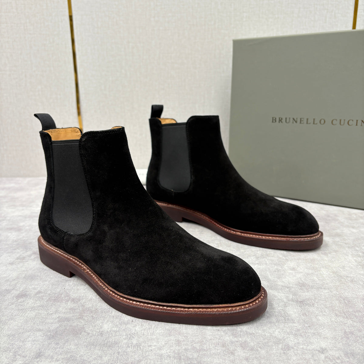 Camel Suede Plain Chelsea Boot - Men's