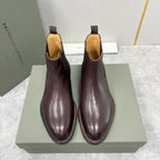 Burgunderfarbener Leder Chelsea Boot mit gestapeltem Absatz – Herren