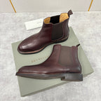 Burgunderfarbener Leder Chelsea Boot mit gestapeltem Absatz – Herren