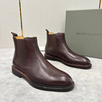 Burgunderfarbener Leder Chelsea Boot mit gestapeltem Absatz – Herren