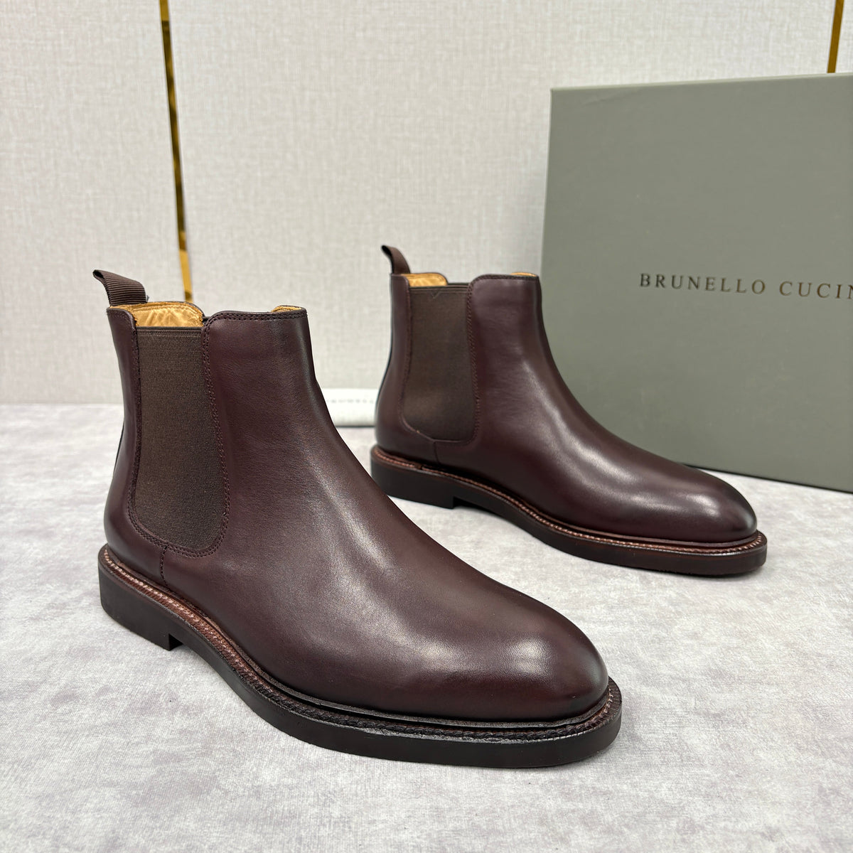 Burgundy Leather Stacked Heel Chelsea Boot - Men's