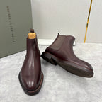 Burgunderfarbener Leder Chelsea Boot mit gestapeltem Absatz – Herren
