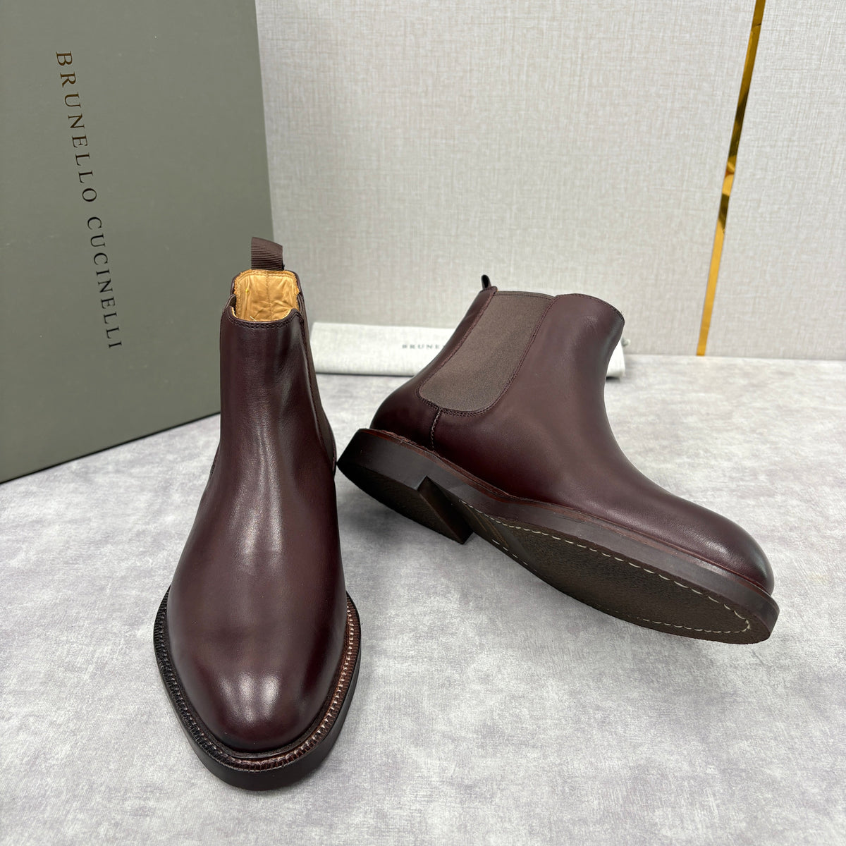 Burgundy Leather Stacked Heel Chelsea Boot - Men's