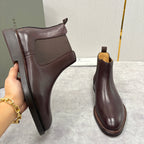 Burgunderfarbener Leder Chelsea Boot mit gestapeltem Absatz – Herren