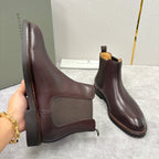 Burgunderfarbener Leder Chelsea Boot mit gestapeltem Absatz – Herren