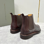 Burgunderfarbener Leder Chelsea Boot mit gestapeltem Absatz – Herren