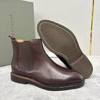Burgunderfarbener Leder Chelsea Boot mit gestapeltem Absatz – Herren