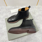 Burgunderfarbener Leder Chelsea Boot mit gestapeltem Absatz – Herren