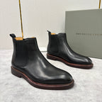 Burgunderfarbener Leder Chelsea Boot mit gestapeltem Absatz – Herren
