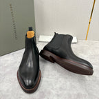 Burgunderfarbener Leder Chelsea Boot mit gestapeltem Absatz – Herren