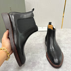 Burgunderfarbener Leder Chelsea Boot mit gestapeltem Absatz – Herren