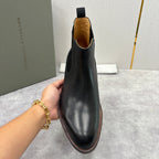 Burgunderfarbener Leder Chelsea Boot mit gestapeltem Absatz – Herren