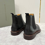 Burgunderfarbener Leder Chelsea Boot mit gestapeltem Absatz – Herren