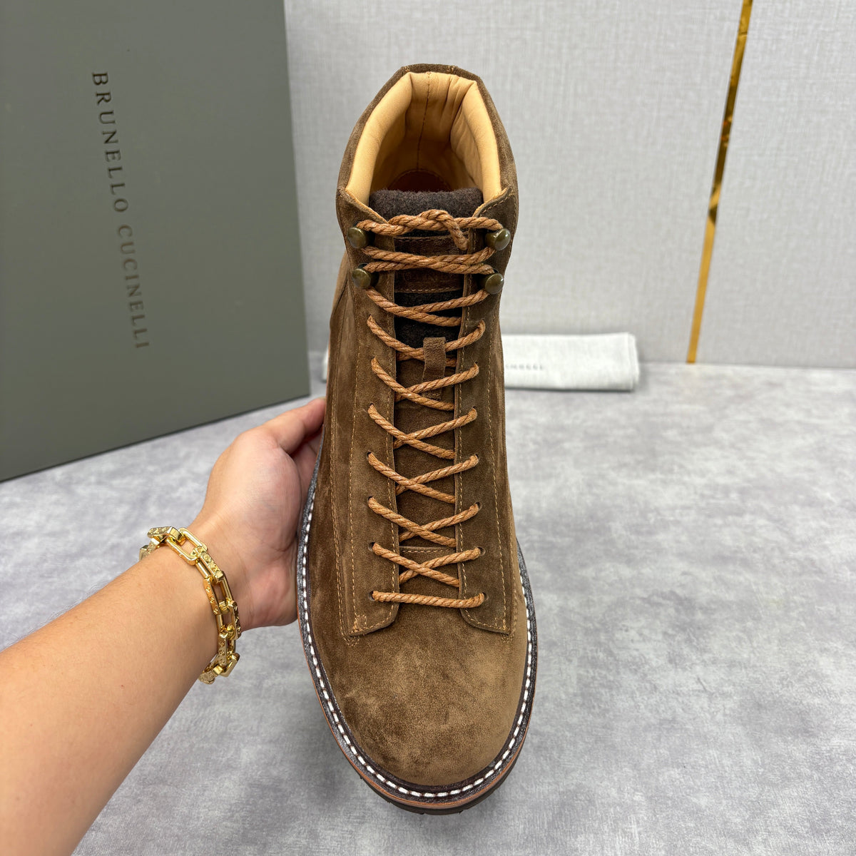Brauner Wildleder Plain Lace-Up Boot - Herren