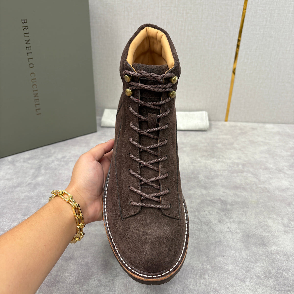 Brauner Wildleder Plain Lace-Up Boot - Herren