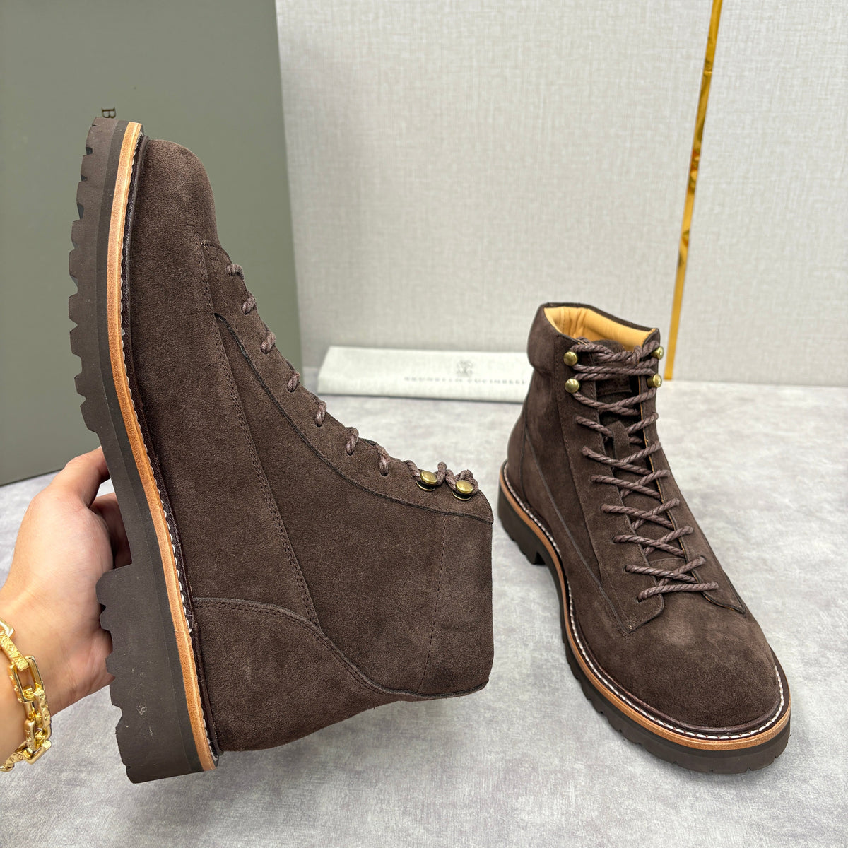Brauner Wildleder Plain Lace-Up Boot - Herren