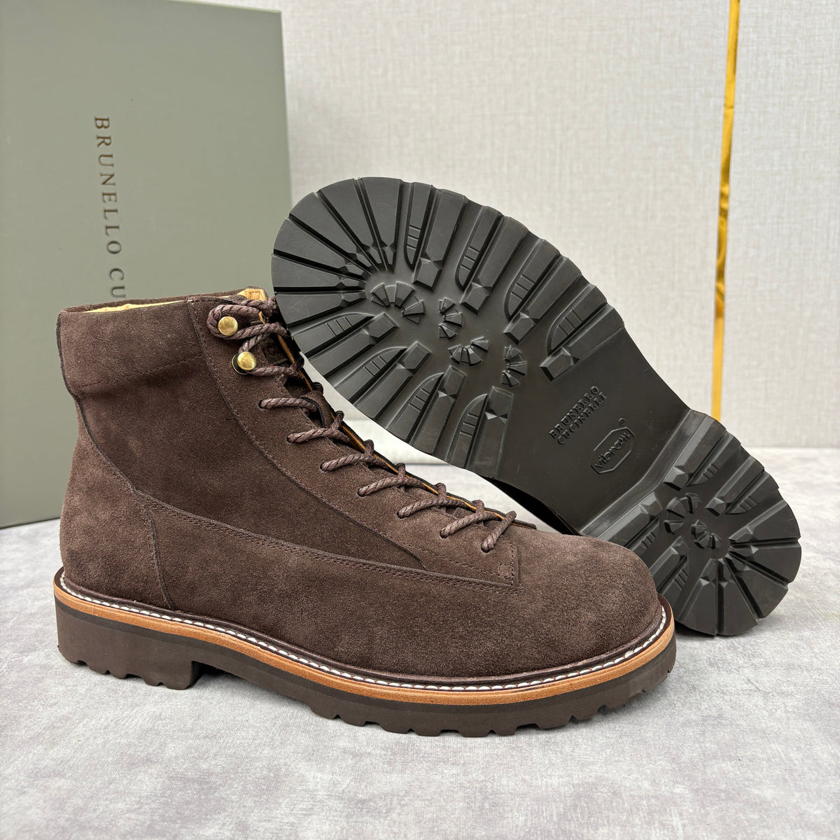 Brauner Wildleder Plain Lace-Up Boot - Herren