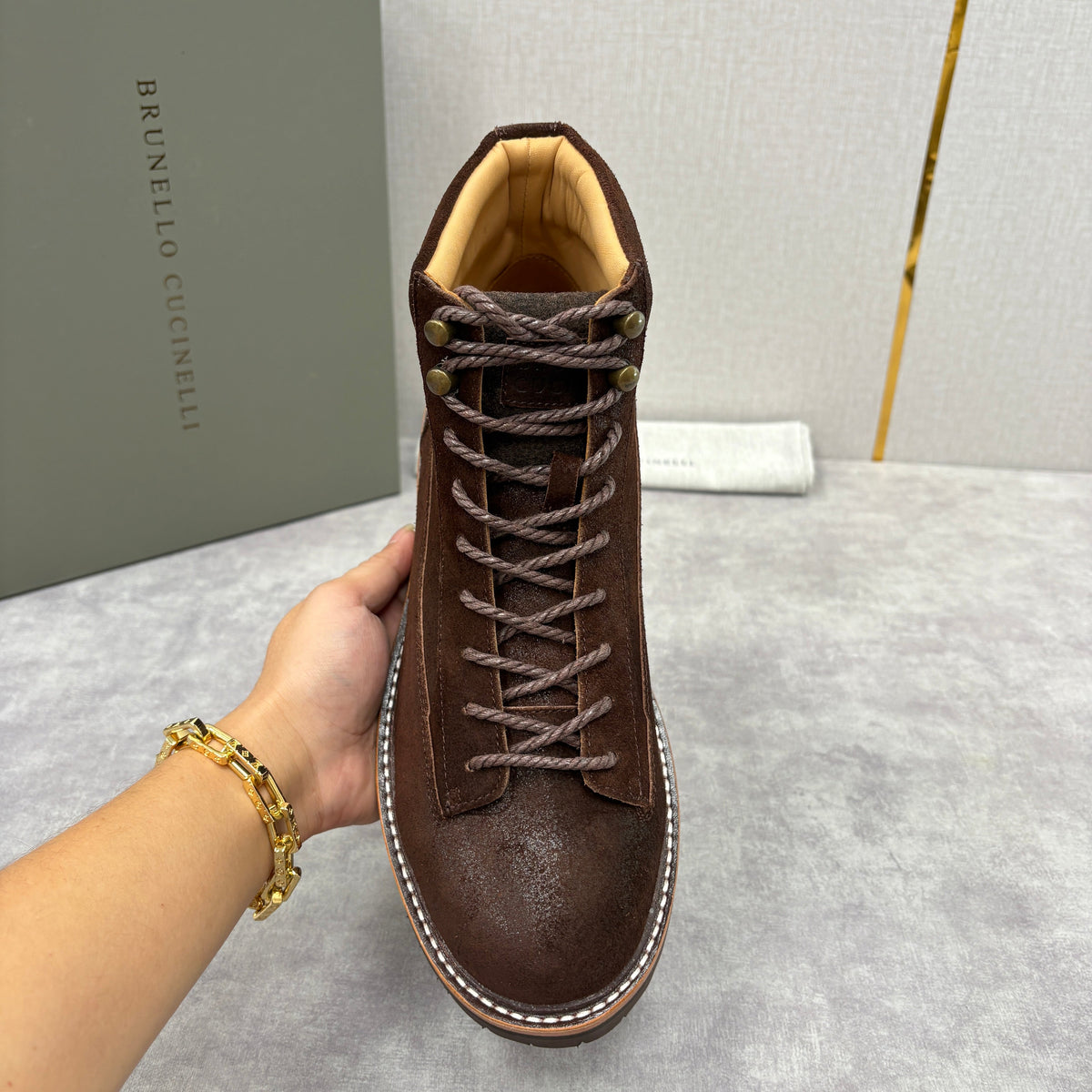 Brauner Wildleder Wander-Schnürstiefel – Herren