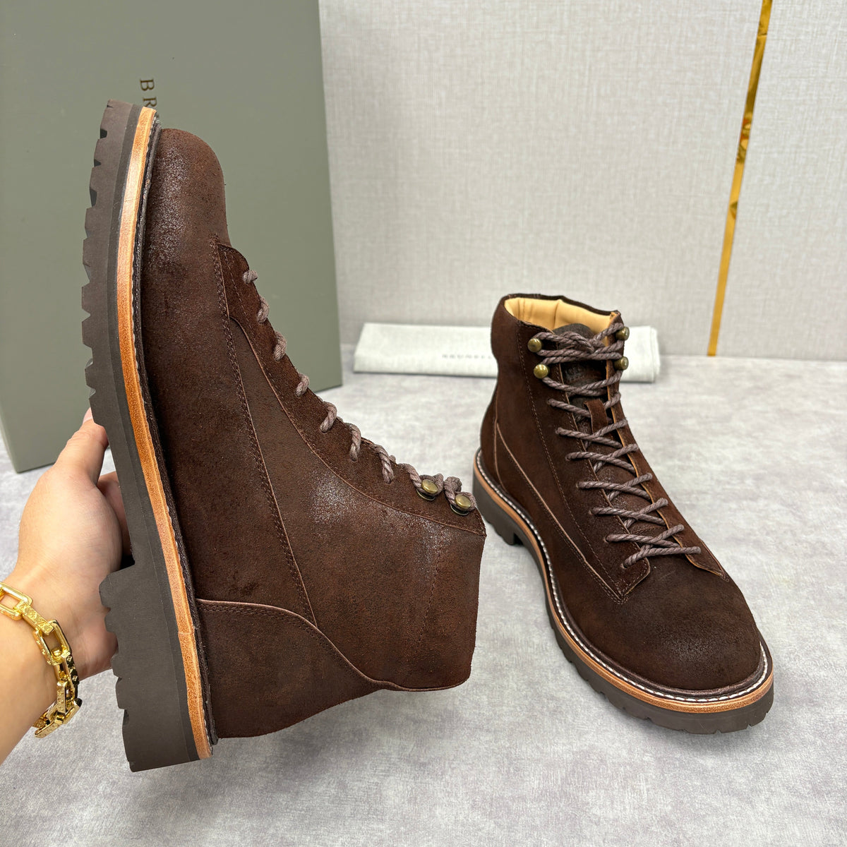 Brauner Wildleder Wander-Schnürstiefel – Herren