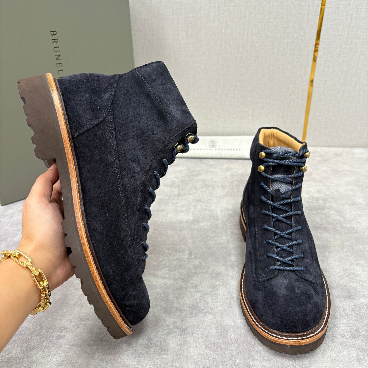 Brauner Wildleder Plain Lace-Up Boot - Herren