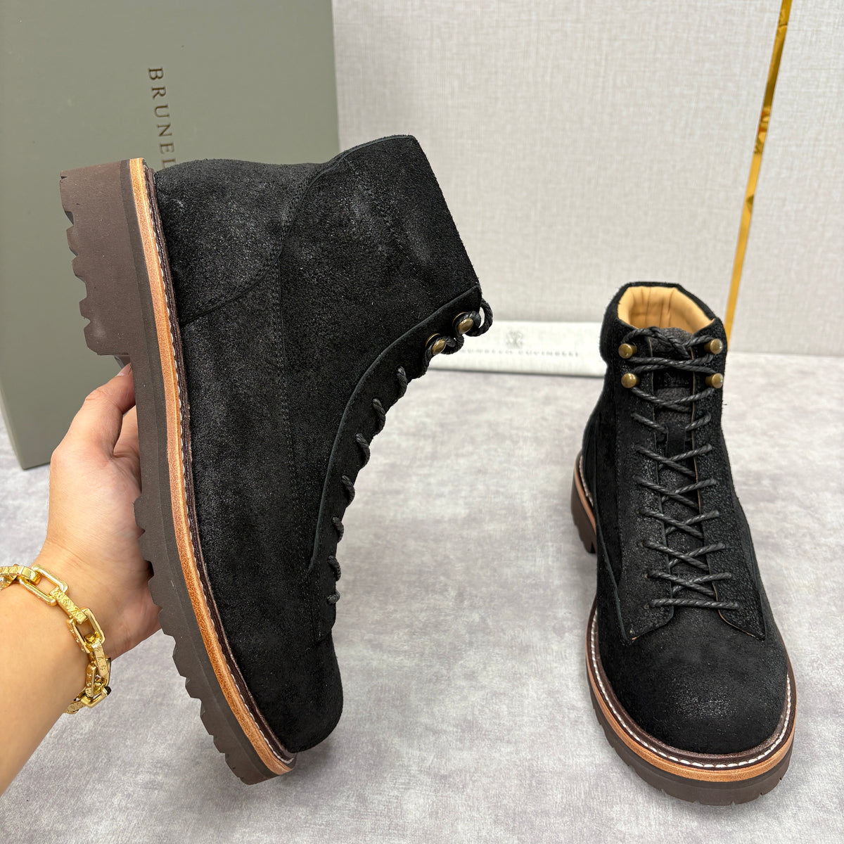 Brauner Wildleder Wander-Schnürstiefel – Herren