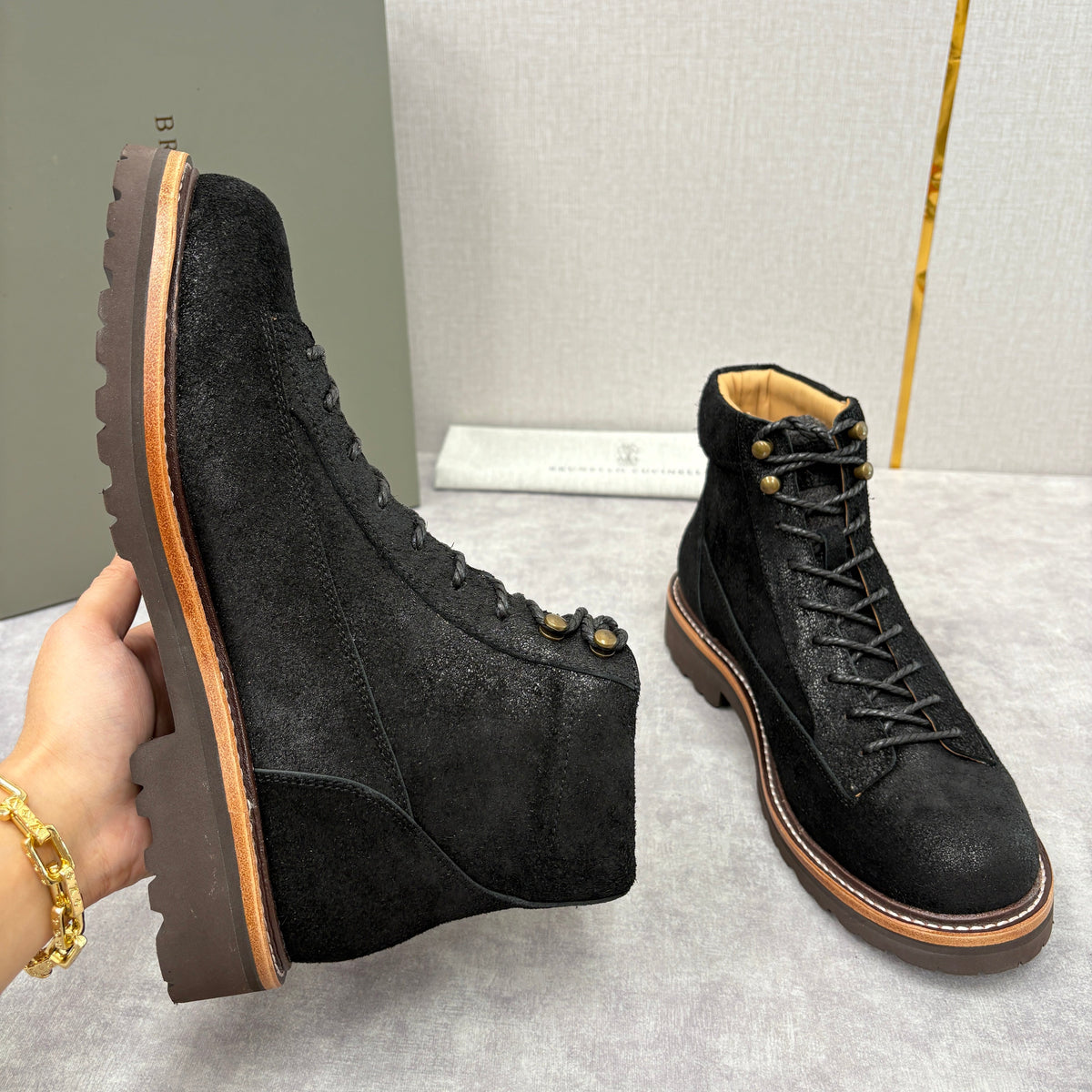 Brauner Wildleder Wander-Schnürstiefel – Herren