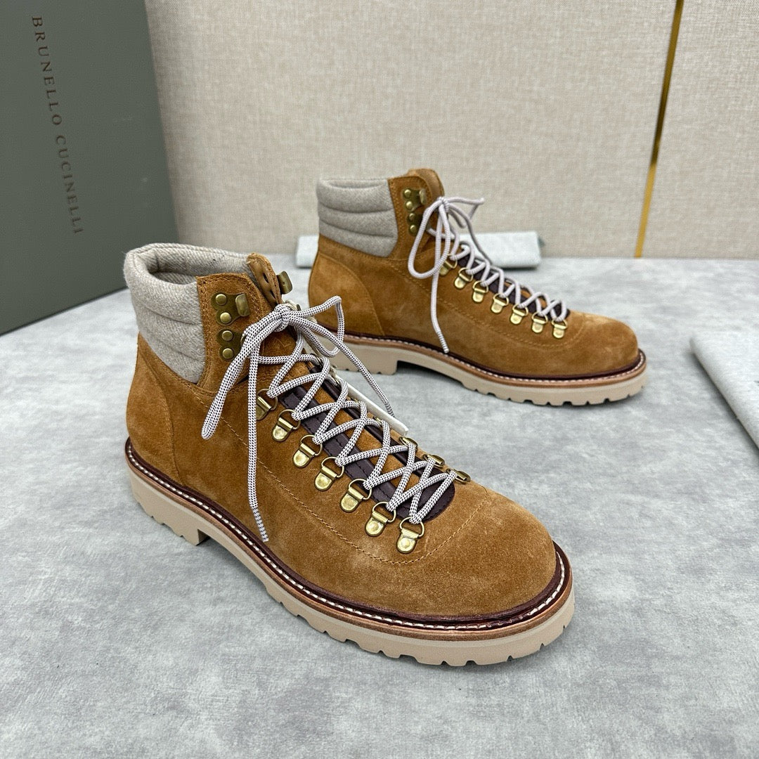 Camel Suede Lace-Up Hiking Boot - Men's