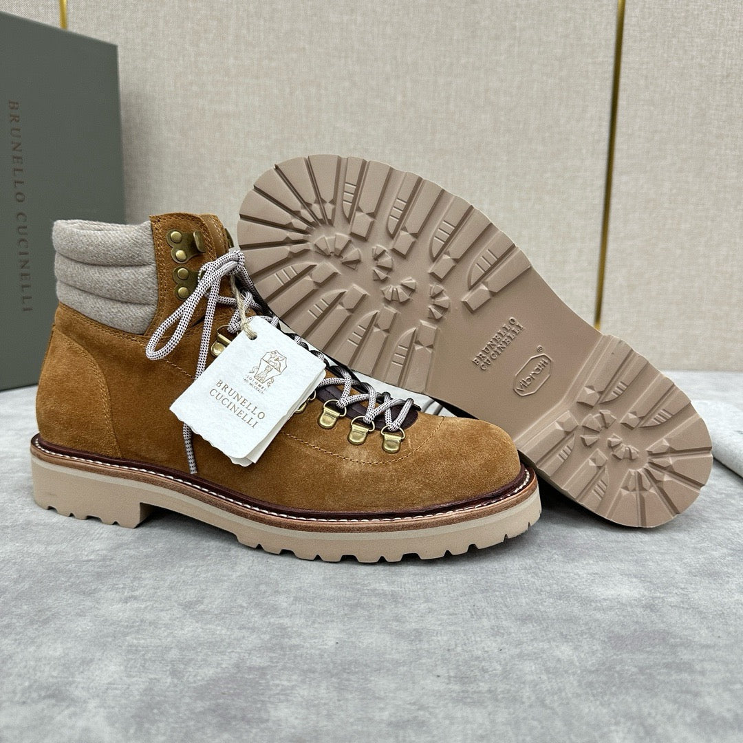 Camel Suede Lace-Up Hiking Boot - Men's