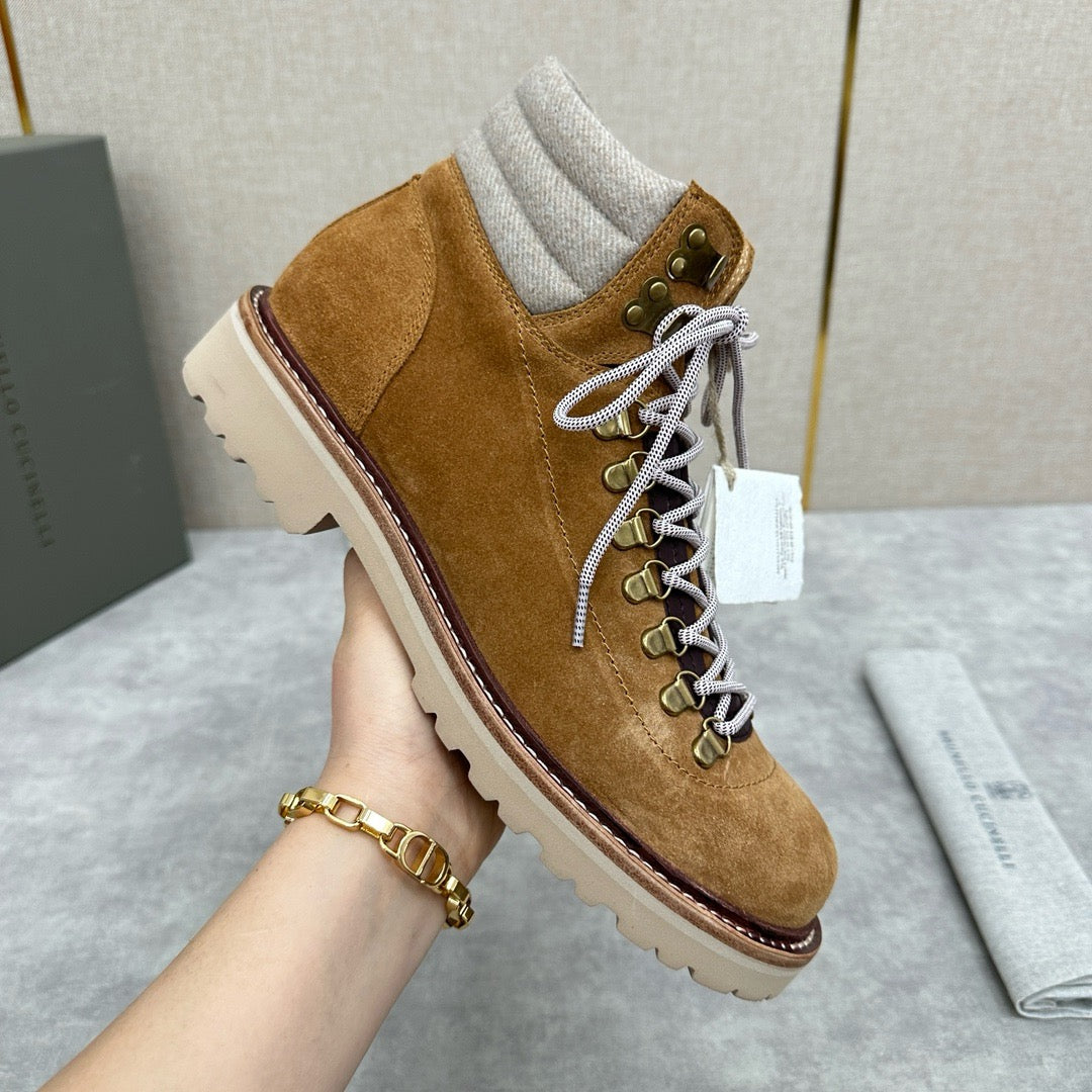 Camel Suede Lace-Up Hiking Boot - Men's