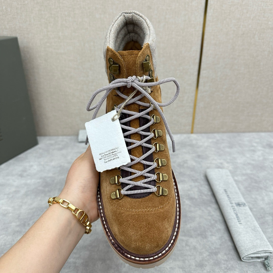 Camel Suede Lace-Up Hiking Boot - Men's