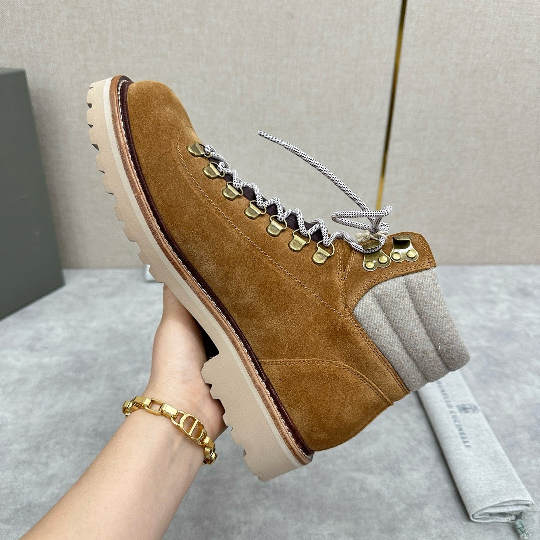 Camel Suede Lace-Up Hiking Boot - Men's