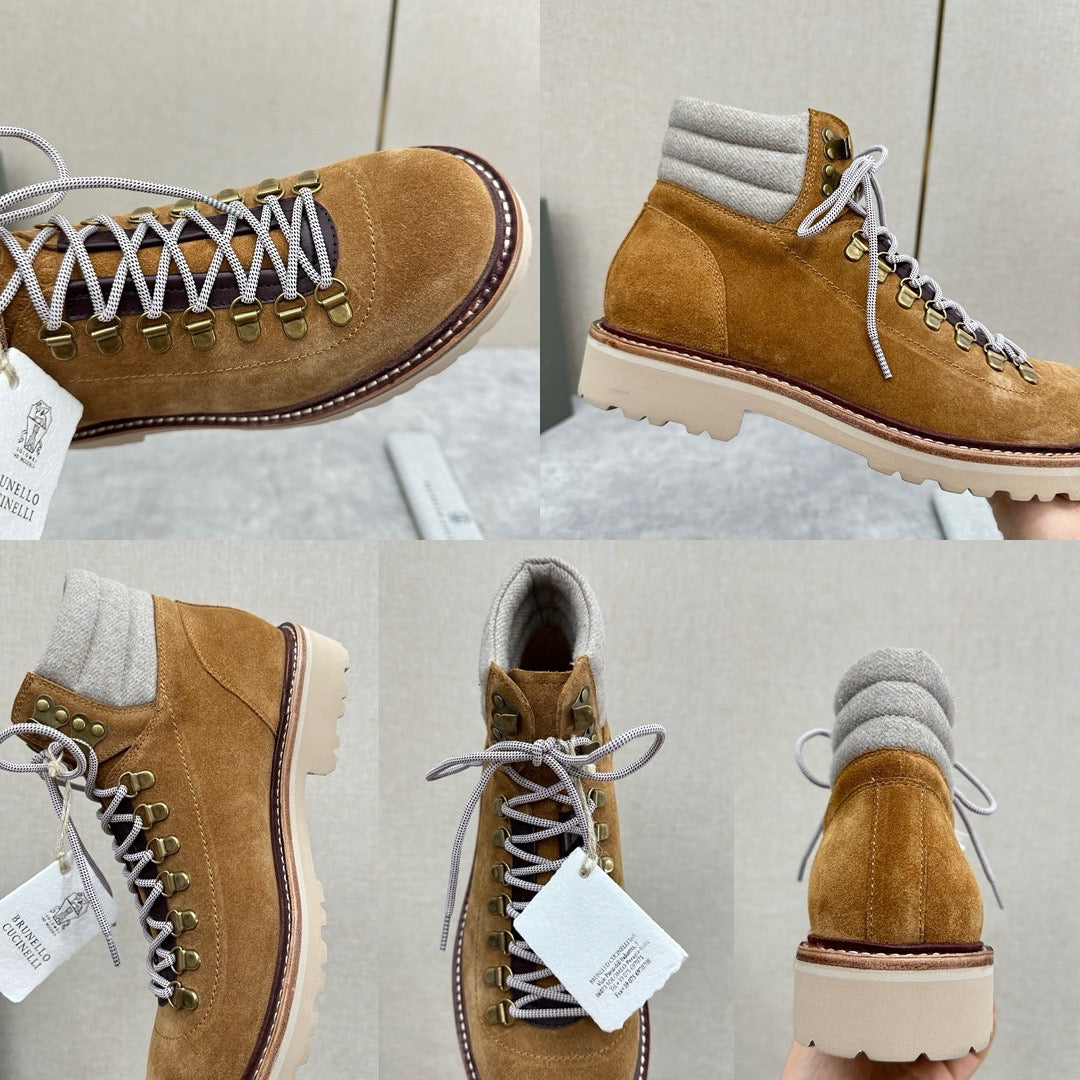 Camel Suede Lace-Up Hiking Boot - Men's