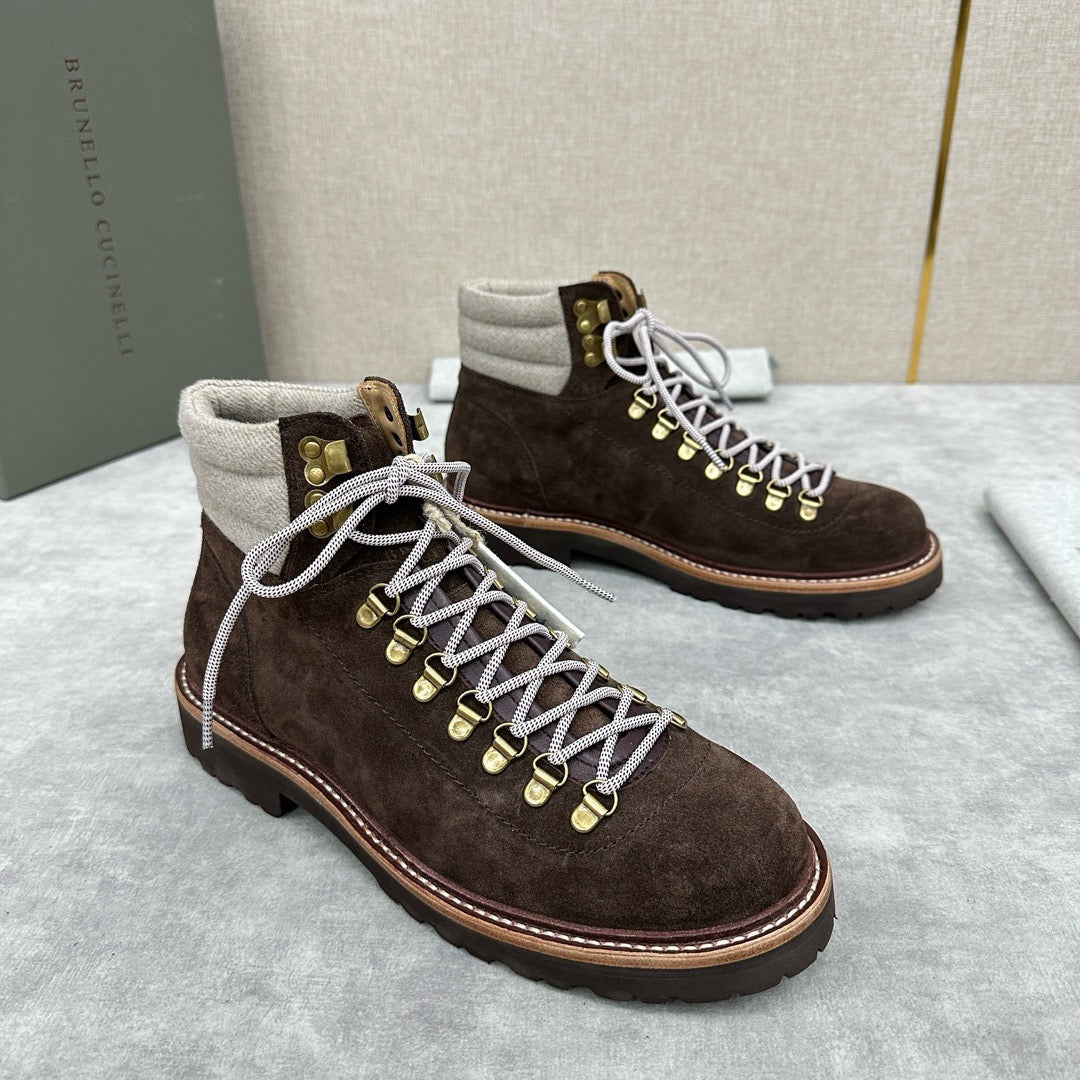 Camel Suede Lace-Up Hiking Boot - Men's