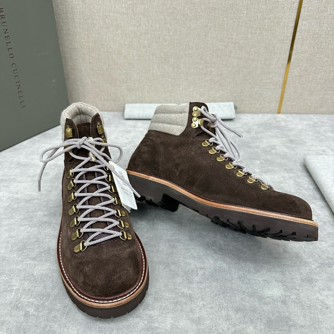 Camel Suede Lace-Up Hiking Boot - Men's
