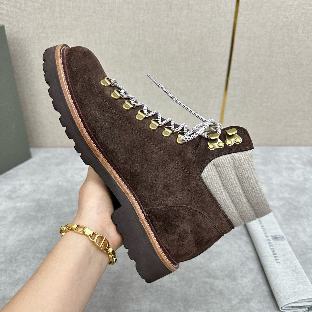 Camel Suede Lace-Up Hiking Boot - Men's