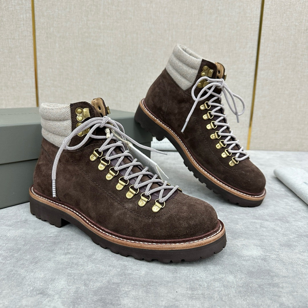 Camel Suede Lace-Up Hiking Boot - Men's
