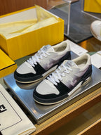 Cream Leather Panelled Low-Top - Men's