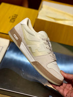 Cream Leather Panelled Low-Top - Men's