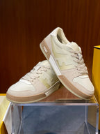 Cream Leather Panelled Low-Top - Men's